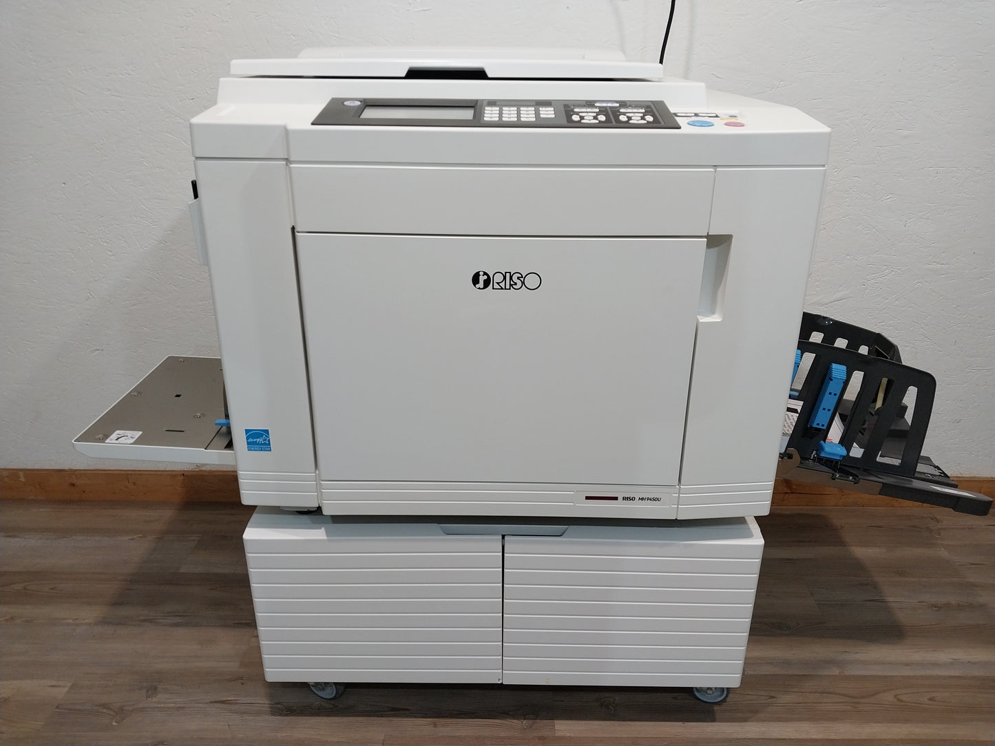 Riso MH9450 Two-Color/Single-Pass Digital Duplicator with Black Drum, Red Drum and Stand!
