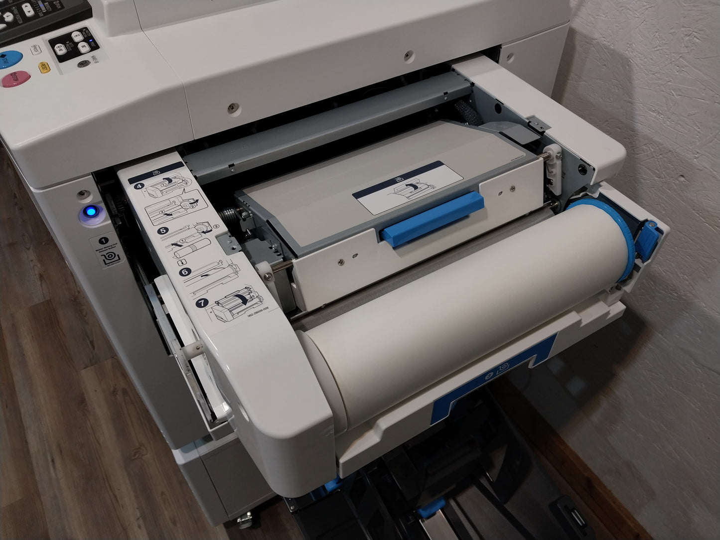 Riso MH9450 Two-Color/Single-Pass Digital Duplicator with Black Drum, Red Drum and Stand!