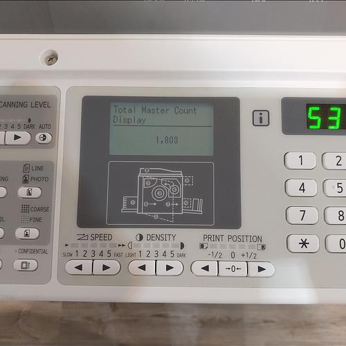 Riso SF5130 Digital Duplicator with USB Print, Black Drum and Stand. Only 93K Prints!