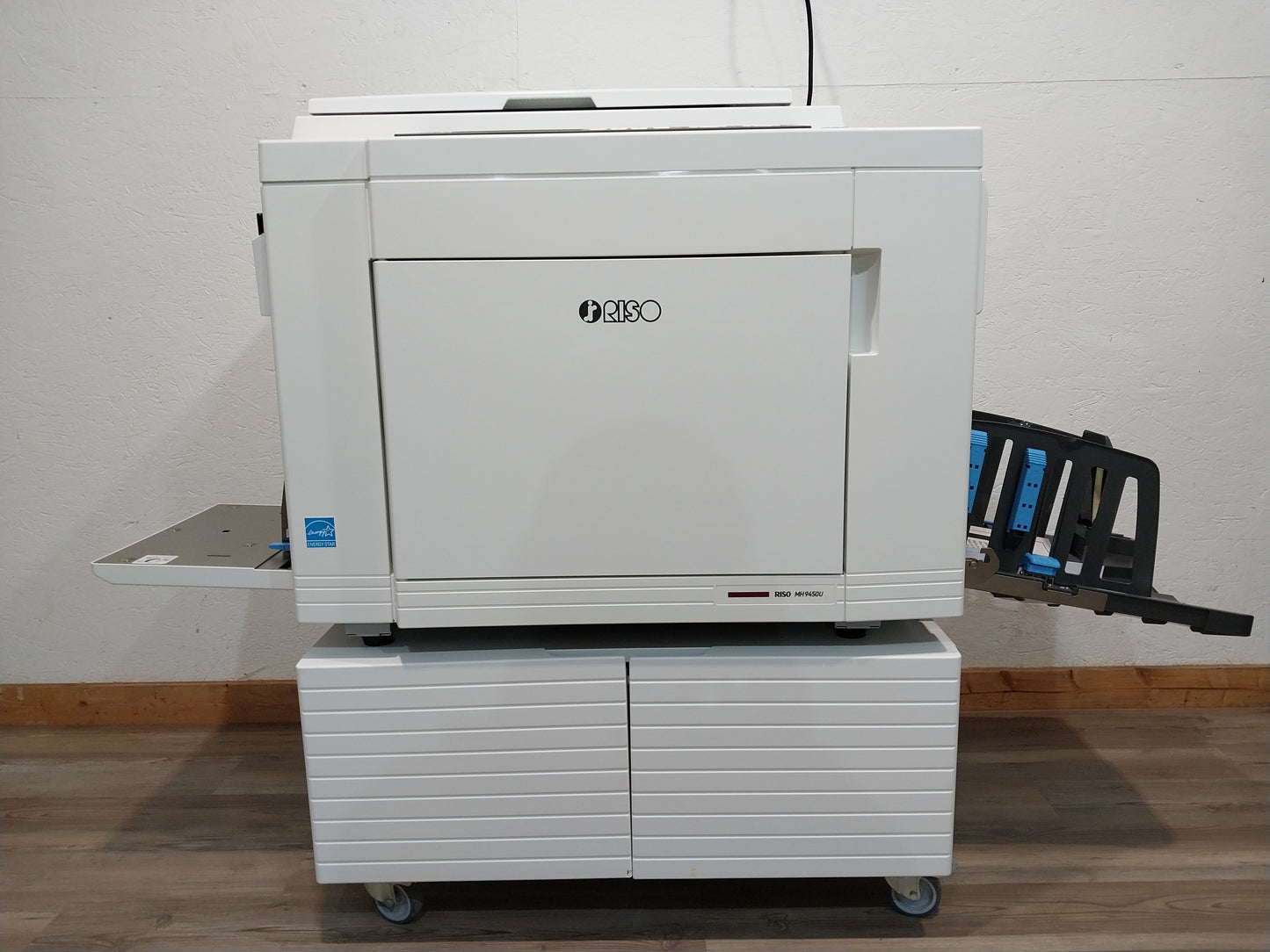 Riso MH9450 Two-Color/Single-Pass Digital Duplicator with Black Drum, Red Drum and Stand!