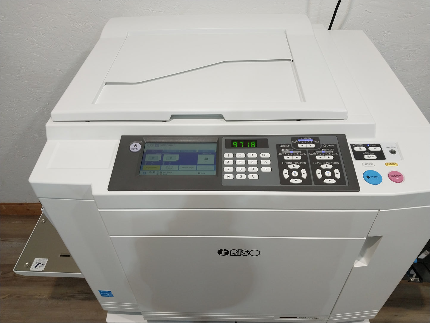 Riso MH9450 Two-Color/Single-Pass Digital Duplicator with Black Drum, Red Drum and Stand!
