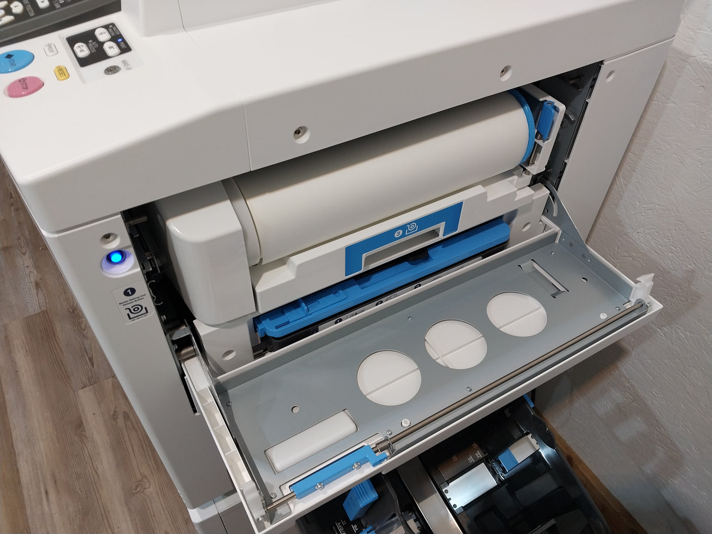 Riso MH9450 Two-Color/Single-Pass Digital Duplicator with Black Drum, Red Drum and Stand!