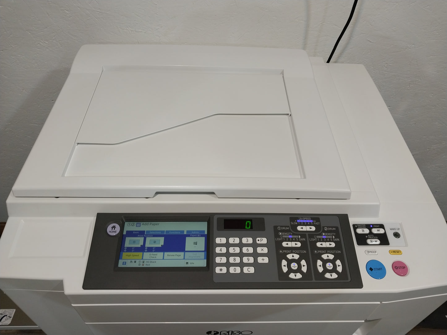 Riso MH9450 Two-Color/Single-Pass Digital Duplicator with Black Drum, Red Drum and Stand!