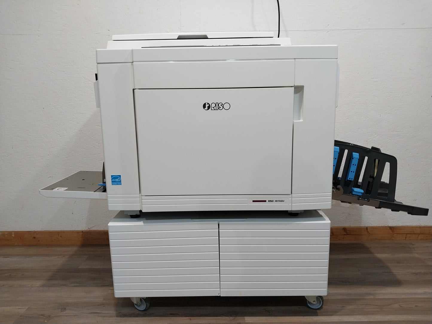 Riso MH9450 Two-Color/Single-Pass Digital Duplicator with Black Drum, Red Drum and Stand!