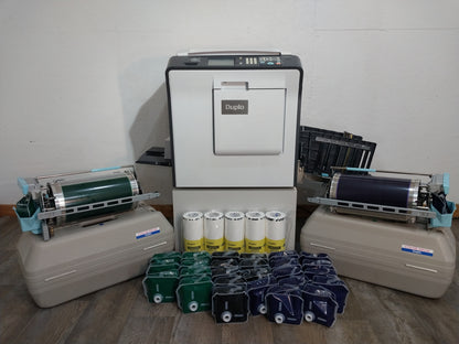 Duplo DP-X850 Digital Duplicator with Three Print Cylinders, Extra Supplies and Stand. Only 130K Total Prints!
