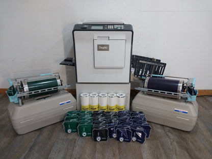 Duplo DP-X850 Digital Duplicator with Three Print Cylinders, Extra Supplies and Stand. Only 130K Total Prints!