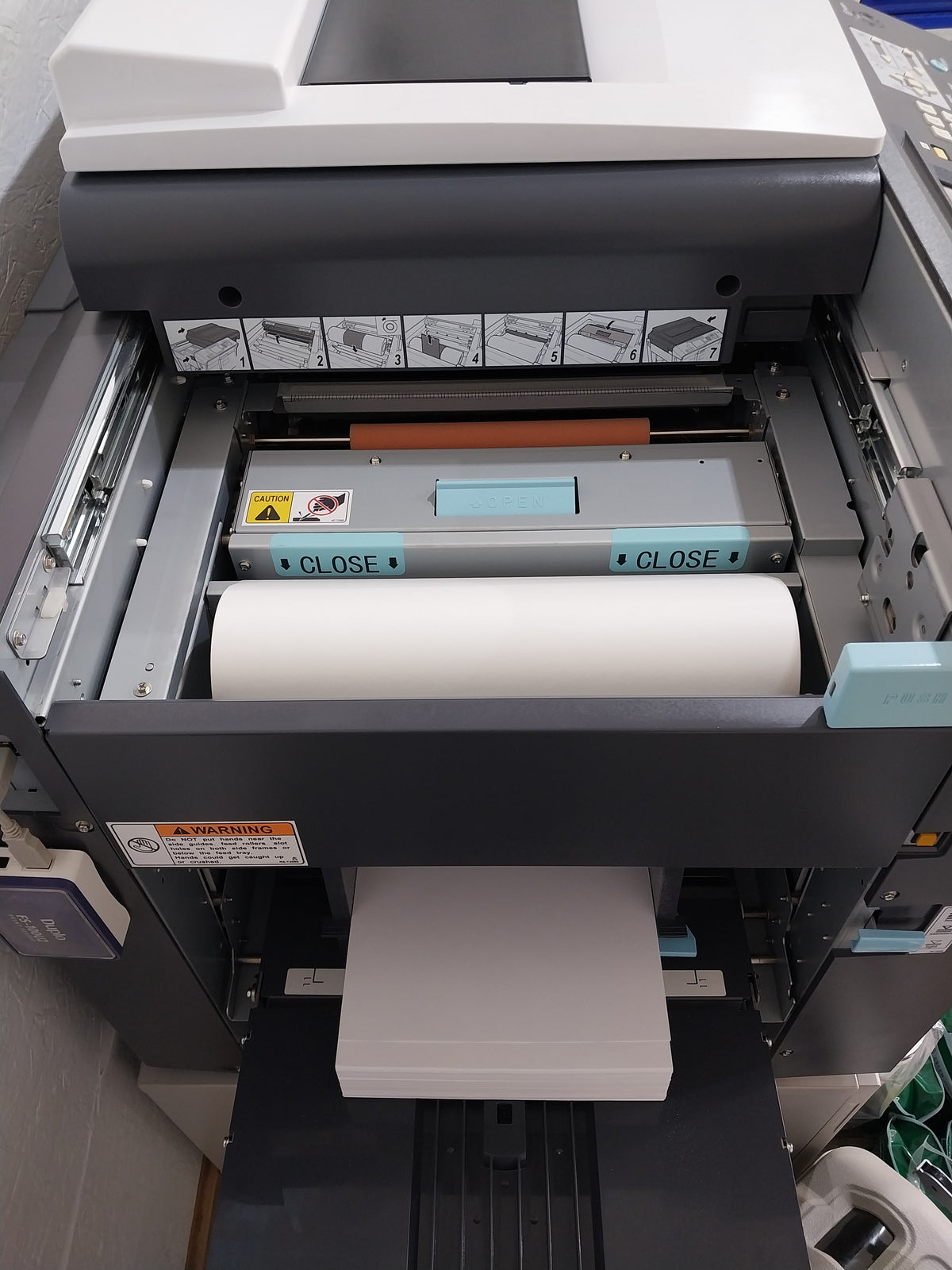 Duplo DP-X850 Digital Duplicator with Three Print Cylinders, Extra Supplies and Stand. Only 130K Total Prints!