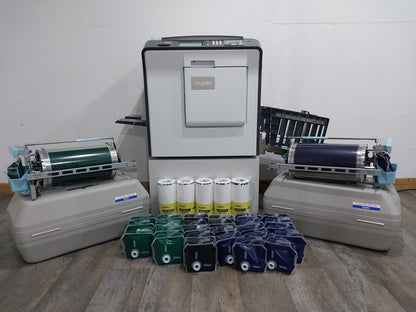 Duplo DP-X850 Digital Duplicator with Three Print Cylinders, Extra Supplies and Stand. Only 130K Total Prints!