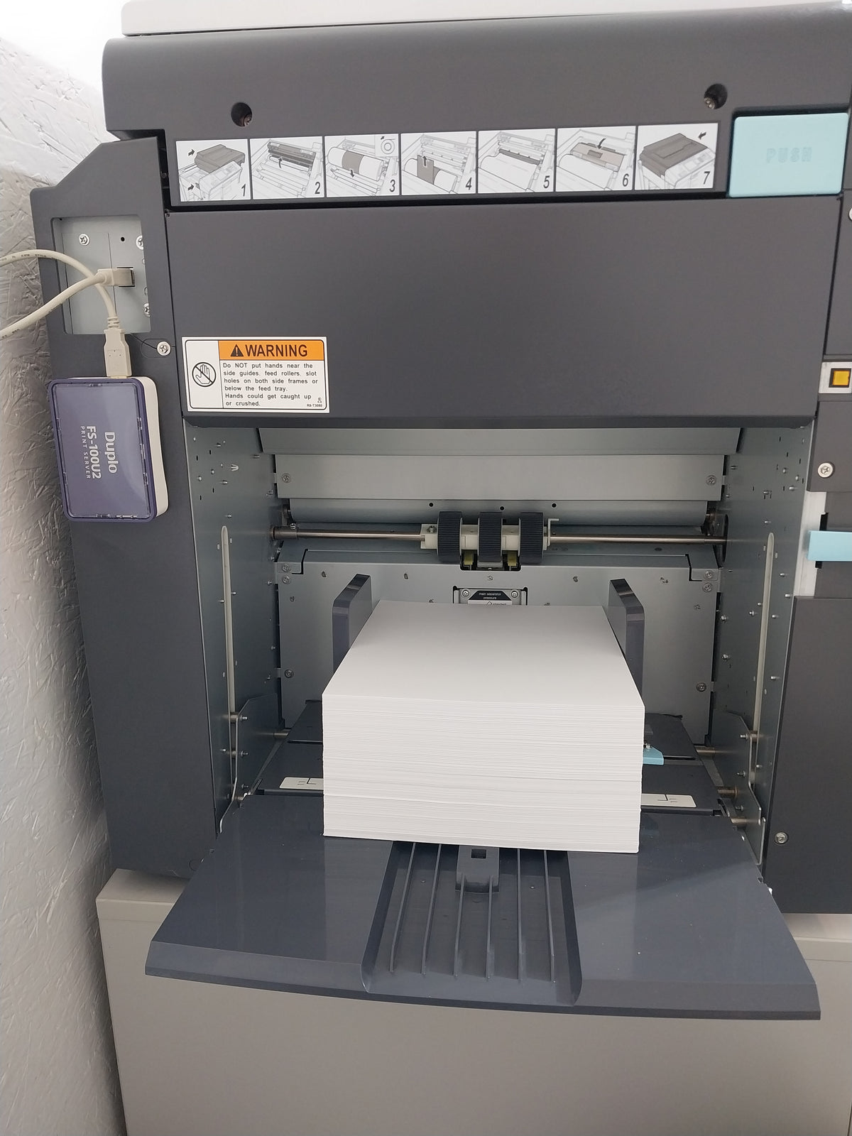Duplo DP-X850 Digital Duplicator with Three Print Cylinders, Extra Supplies and Stand. Only 130K Total Prints!