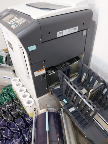 Duplo DP-X850 Digital Duplicator with Three Print Cylinders, Extra Supplies and Stand. Only 130K Total Prints!