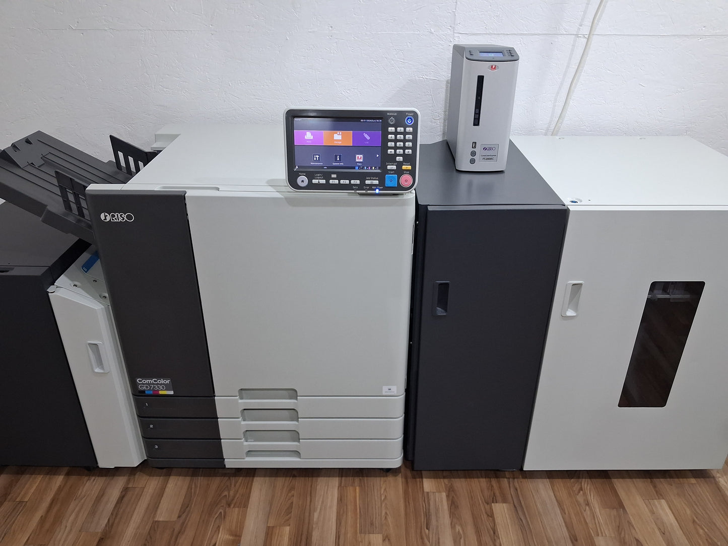 New Riso ComColor GD7330 Full Color Inkjet Printer with a New Fiery Controller, High-Capacity Feeder and High-Capacity Stacker