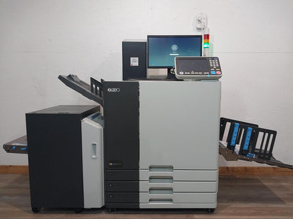 Riso ComColor GL7430 Full-Color Inkjet Printer. Configured with a High-Capacity Feeder, FS2100c Fiery Controller, and Wide Stacking Tray