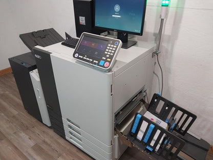Riso ComColor GL7430 Full-Color Inkjet Printer. Configured with a High-Capacity Feeder, FS2100c Fiery Controller, and Wide Stacking Tray