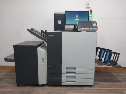 Riso ComColor GL7430 Full-Color Inkjet Printer. Configured with a High-Capacity Feeder, FS2100c Fiery Controller, and Wide Stacking Tray