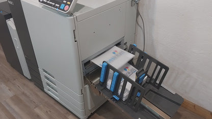 Riso ComColor GL7430 Full-Color Inkjet Printer. Configured with a High-Capacity Feeder, FS2100c Fiery Controller, and Wide Stacking Tray